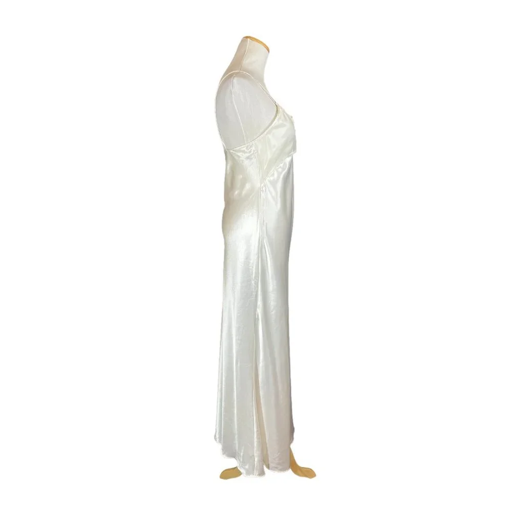 1990s Size S Cream Satin Nightgown Bias-Cut Elegant Glamorous - Picture 9 of 9